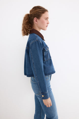 E Chaqueta Denim Cuello Contraste.