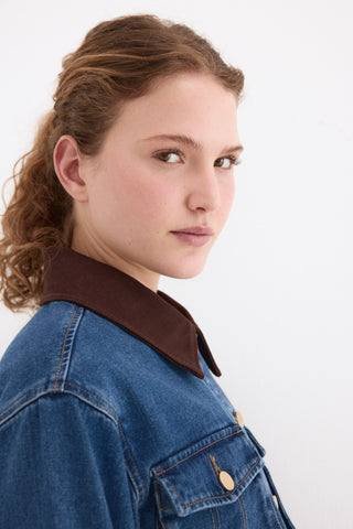 E Chaqueta Denim Cuello Contraste.