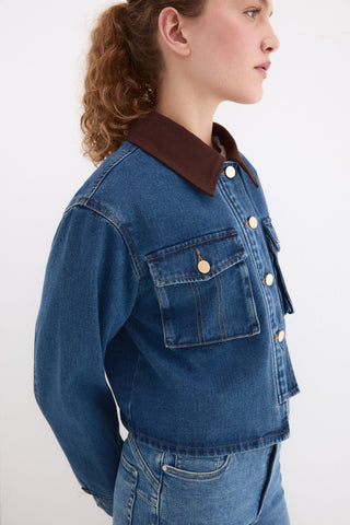 E Chaqueta Denim Cuello Contraste.
