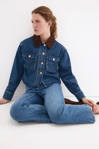 E Chaqueta Denim Cuello Contraste.