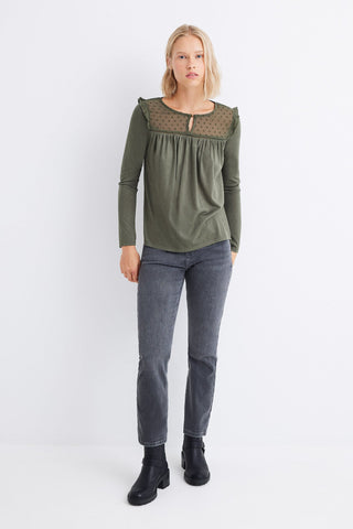 Blusa Manga Larga con Plumeti