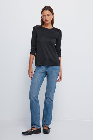 Long Sleeve T-Shirt with Crochet Detail
