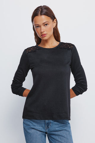 Long Sleeve T-Shirt with Crochet Detail