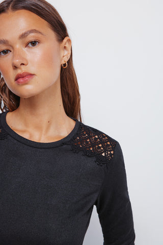 Long Sleeve T-Shirt with Crochet Detail