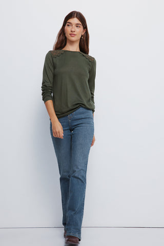 Long Sleeve T-Shirt with Crochet Detail