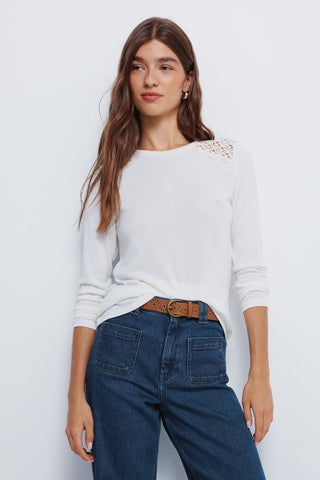 Long Sleeve T-Shirt with Crochet Detail