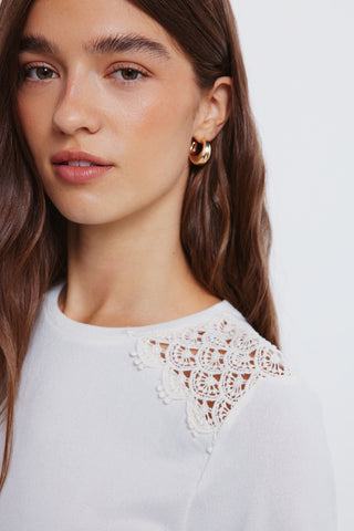 Long Sleeve T-Shirt with Crochet Detail