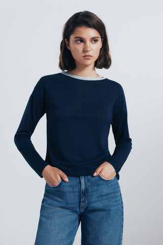 Camiseta Manga Larga con Cuello de Lúrex