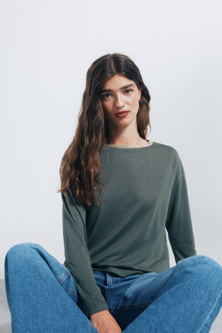 Camiseta Manga Larga con Cuello de Lúrex