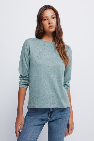 Camiseta Manga Larga con Detalle Perlas