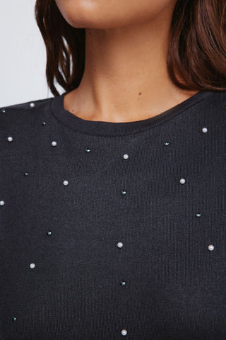 Camiseta Manga Larga con Detalle Perlas