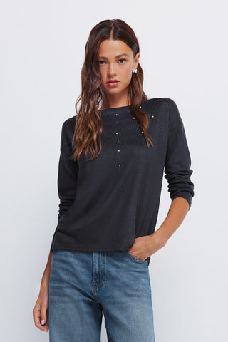 Camiseta Manga Larga con Detalle Perlas