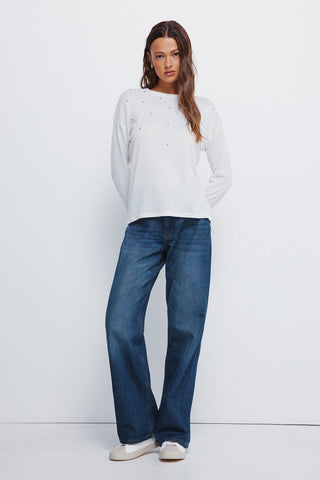 Camiseta Manga Larga con Detalle Perlas