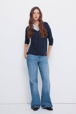 Camiseta Mangga Larga con Cuello Camisero