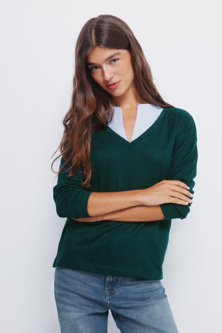 Camiseta Mangga Larga con Cuello Camisero