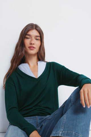 Camiseta Mangga Larga con Cuello Camisero