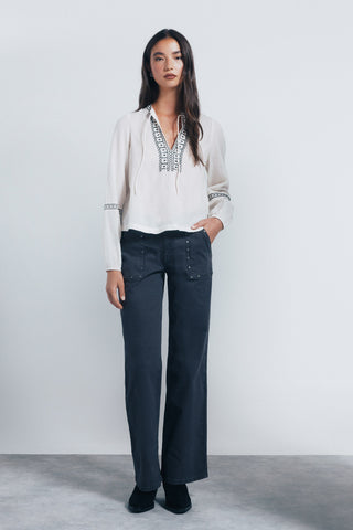 Blusa Manga Corta con Detalle Bordado