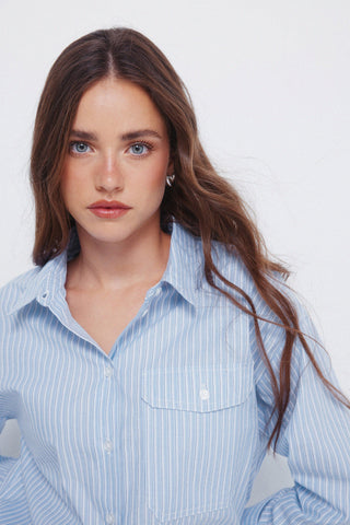 Camisa Oversize Manga Larga con Bolsillo