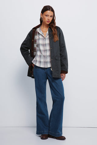 Blusa Manga Larga con Estampado Cuadros