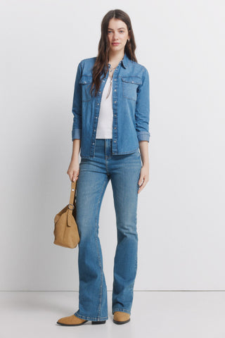 Camisa Denim Manga Larga con Bolsillos