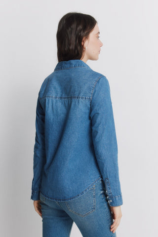 Camisa Denim Manga Larga con Bolsillos