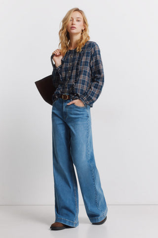 Camisa Manga Larga con Estampado Cuadros