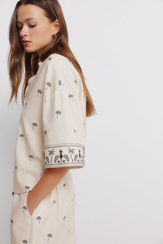 Camisa Manga Corta Oversized Estampado Palmeras