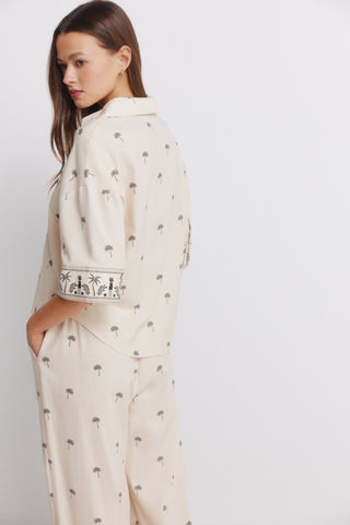 Camisa Manga Corta Oversized Estampado Palmeras