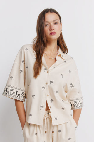 Camisa Manga Corta Oversized Estampado Palmeras
