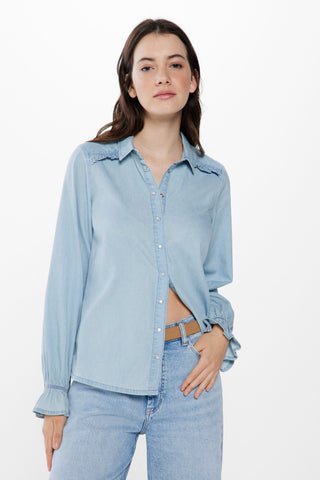 Camisa Denim con Mini Volantes