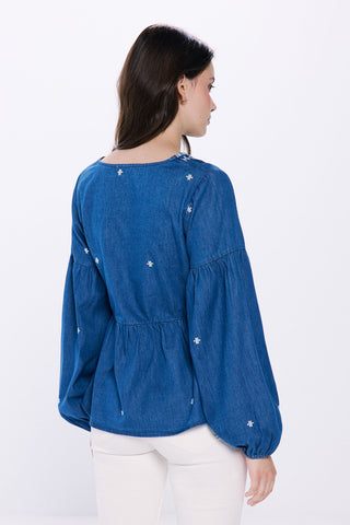 Blusa Manga Larga Denim con Bordado