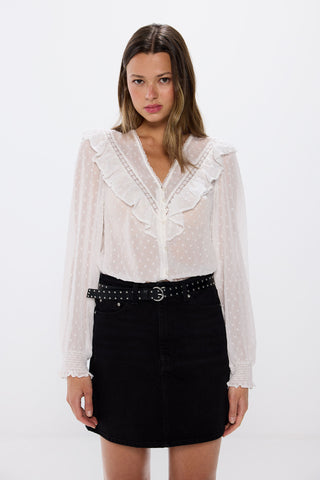 Blusa de Plumeti Escote con Volante