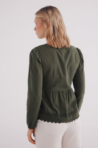 Blusa Manga Larga con Detalle de Encaje