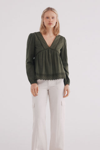 Blusa Manga Larga con Detalle de Encaje