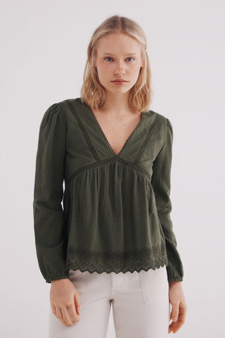 Blusa Manga Larga con Detalle de Encaje