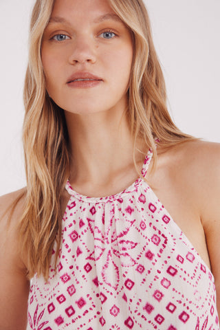 Blusa Cuello Halter con Estampado Geométrico