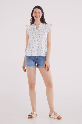 Blusa Manga con Volantes y Detalle de Encaje