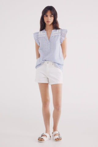 Blusa Manga con Volantes y Detalle de Encaje