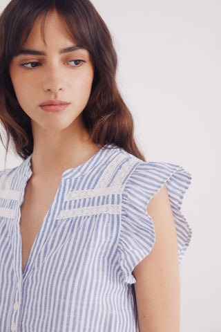 Blusa Manga con Volantes y Detalle de Encaje