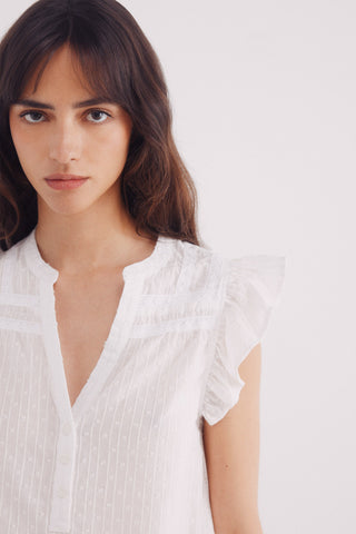 Camisa Manga Corta con Detalle de Encaje.