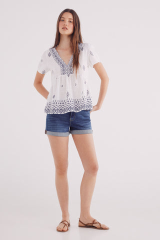 Blusa Manga Corta con Estampado Geométricos