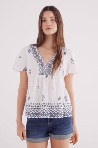 Blusa Manga Corta con Estampado Geométricos