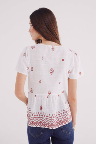 Blusa Manga Corta con Estampado Geométricos