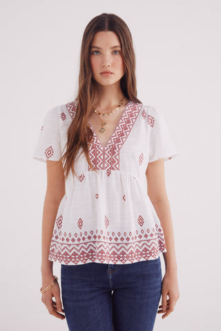 Blusa Manga Corta con Estampado Geométricos