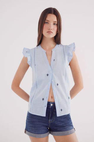 Blusa Manga con Volantes Detalle Bordado