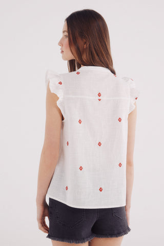 Blusa Manga con Volantes Detalle Bordado