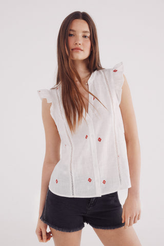 Blusa Manga con Volantes Detalle Bordado