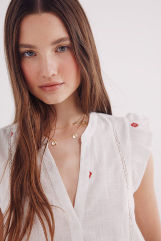 Blusa Manga con Volantes Detalle Bordado