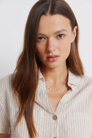 Camisa Manga Corta con Bolsillos de Lino