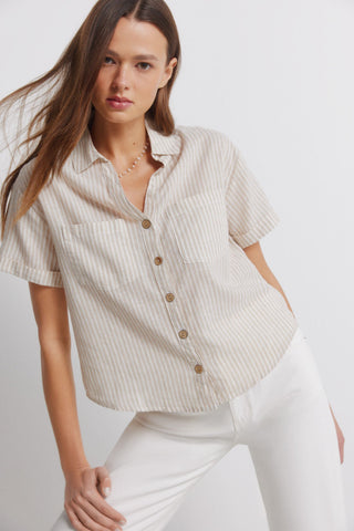 Camisa Manga Corta con Bolsillos de Lino